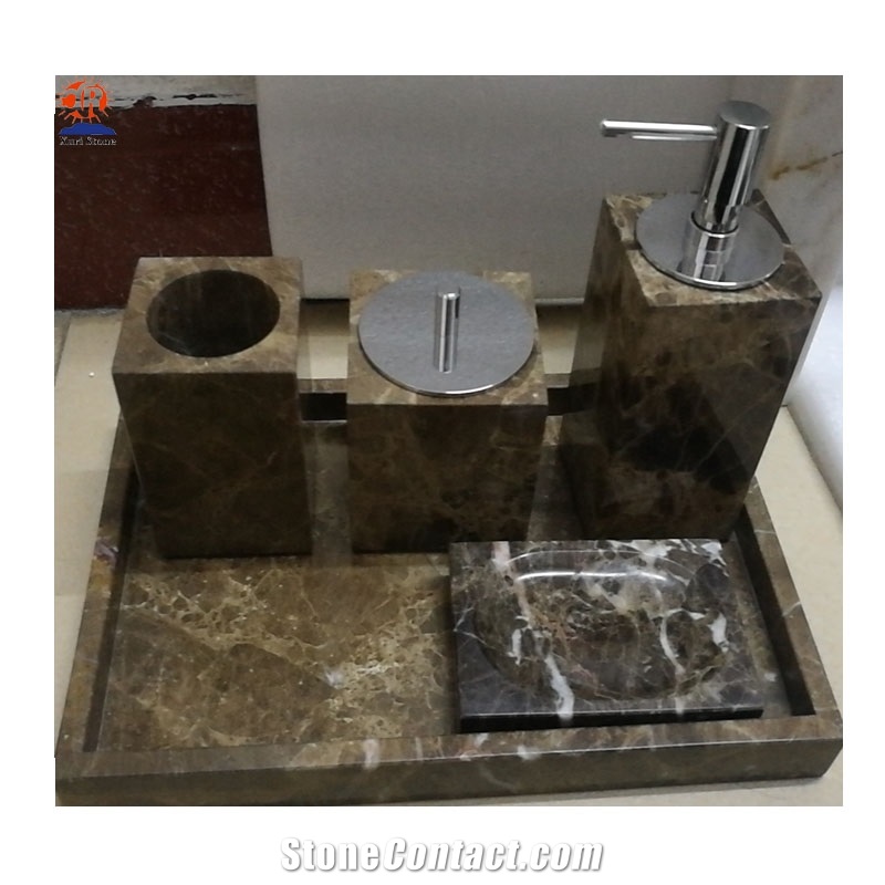 Natural Black Marble Stone Bathroom Accessory Set