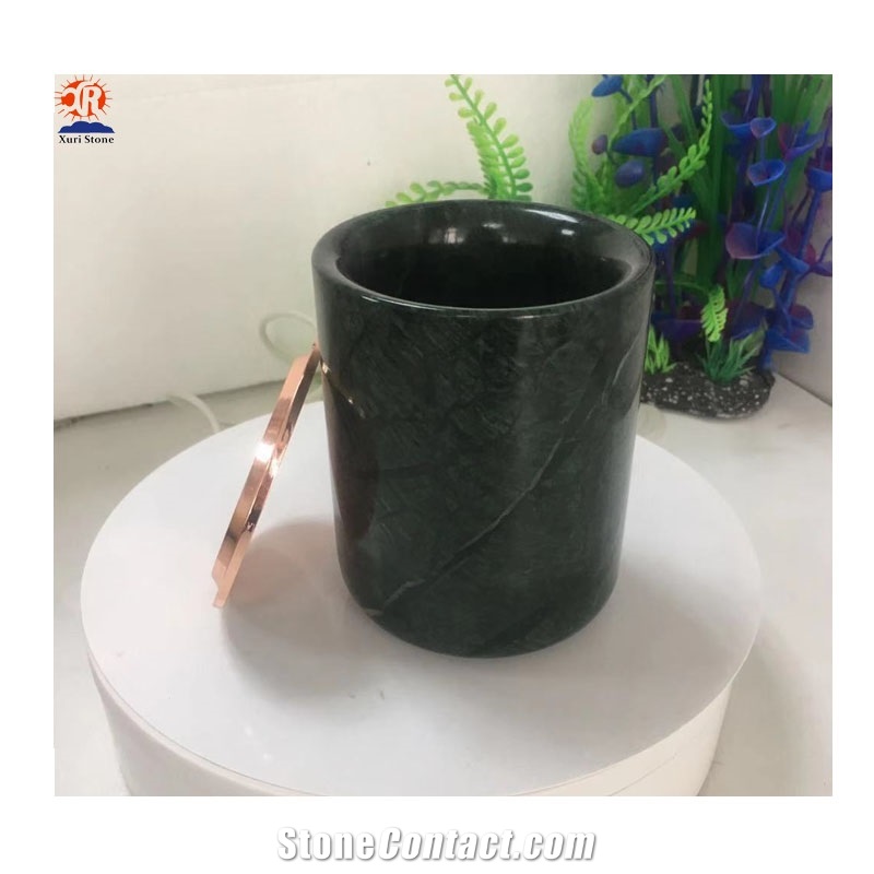 Natural Stone Green Marble Candle Holders with Lid