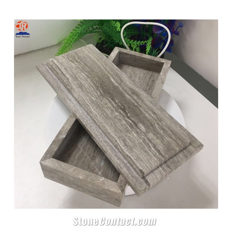 Natural Stone Grey Wooden Marble Tray with Lids