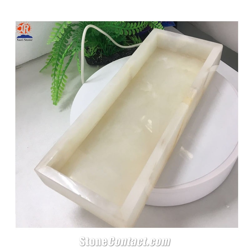 Natural Stone White Onyx Marble Tray with Lids