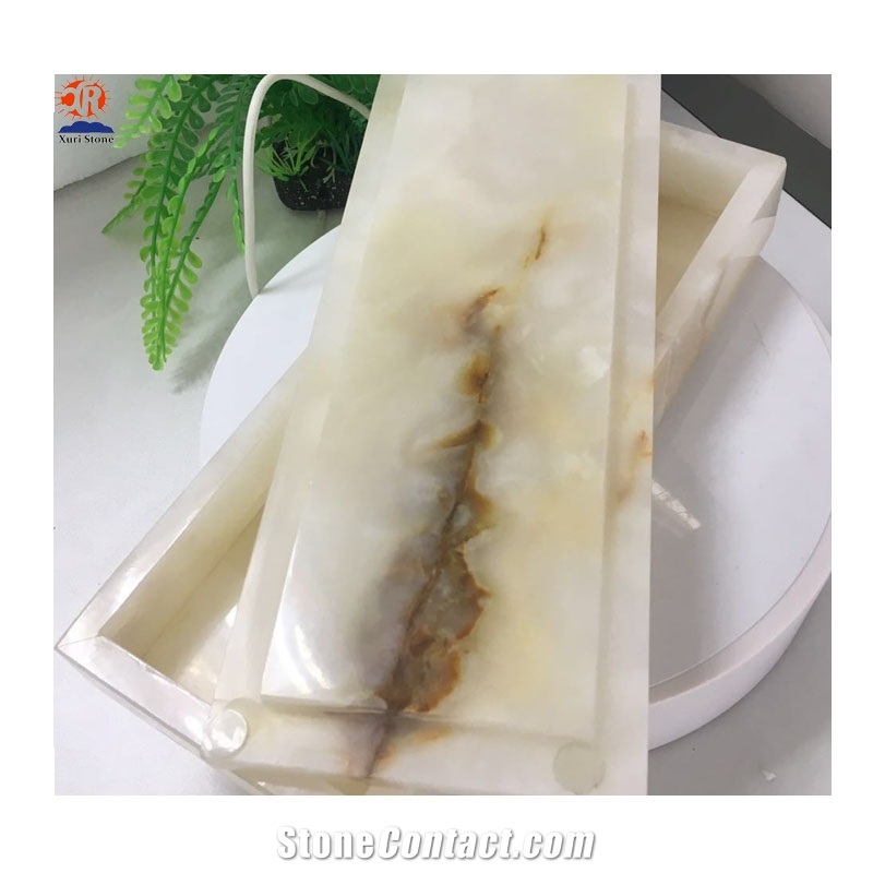 Natural Stone White Onyx Marble Tray with Lids