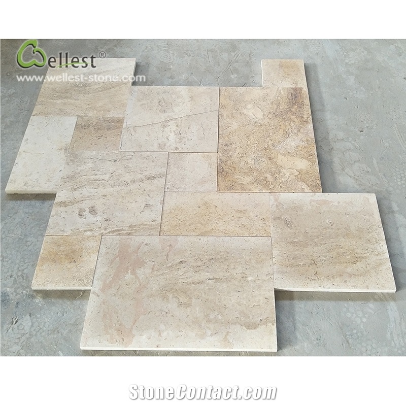 Yellow Beige Travertine Tile Thick French Pattern