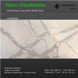 Book Match Nano Calacatta White Glass Marble Slabs
