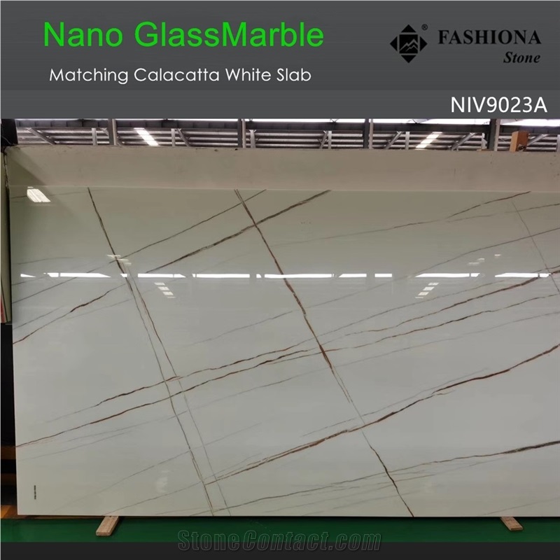 Book Match Nano Calacatta White Glassmarble Slabs