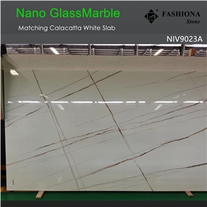 Book Match Nano Calacatta White Glassmarble Slabs