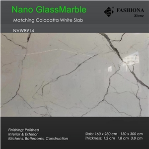 Matching Slab Nano Calacatta White Glassmarble