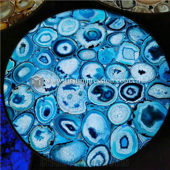 Blue Agate Gemstone Desk Countertops Tabletops