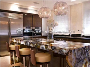 Luxury Gemstone Grey Agate Desk Countertop,Bar Top