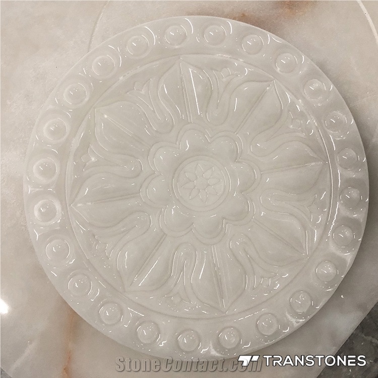 Translucent White Carved Polished Onyx Wall Panel