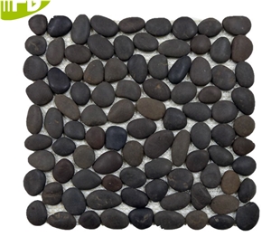 Black Pebble Stone Mosaic on Mesh-Yas033