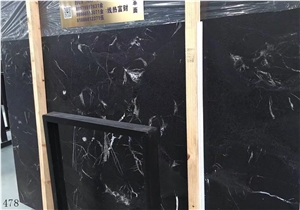 Black White Vein Marble Leather Surface Floor Tile