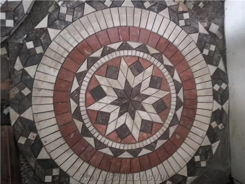 Dark Marble Mosaic Round Floor Water Cut Medallion