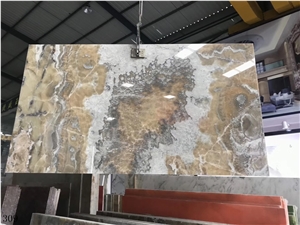 Peru Brown Onyx Slab Tiles Walling Flooring Use