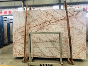 White Marble Slabs Red Vein Interior Wall Cladding