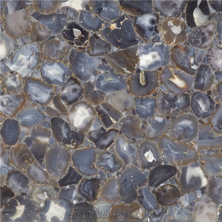 Grey Agate Semiprecious Stone Slab