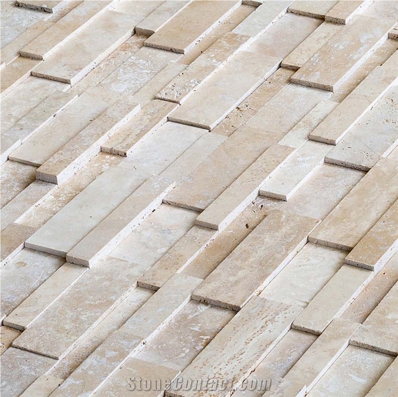 Beige Travertine Stacked Stone Ledger Panel