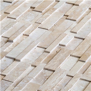 Beige Travertine Stacked Stone Ledger Panel