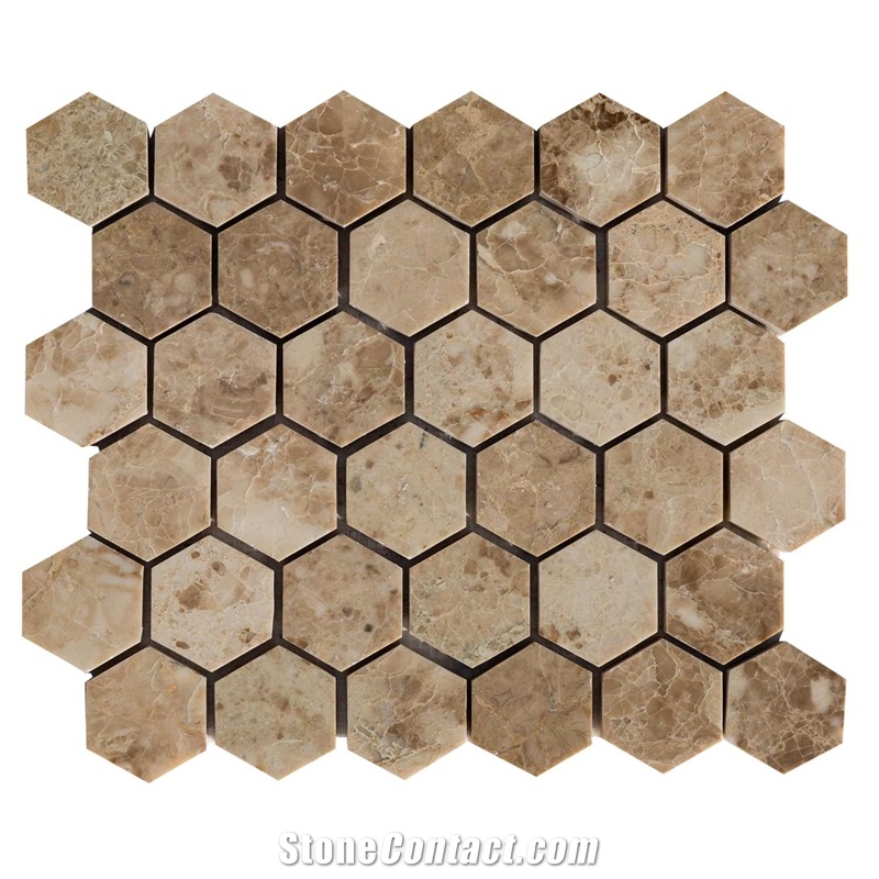 Cappuccino Polished Marble Mosaics - 2"Hexagon