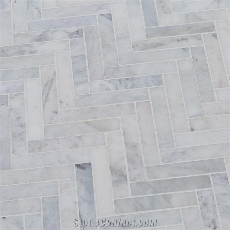 Carrara White Marble Mosaic - Herringbone
