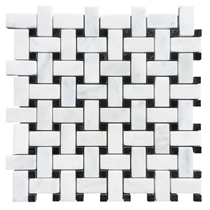 Carrara White Polished Marble Mosaic - Basketweave