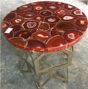 Agate Onyx Red Round Marble Tables