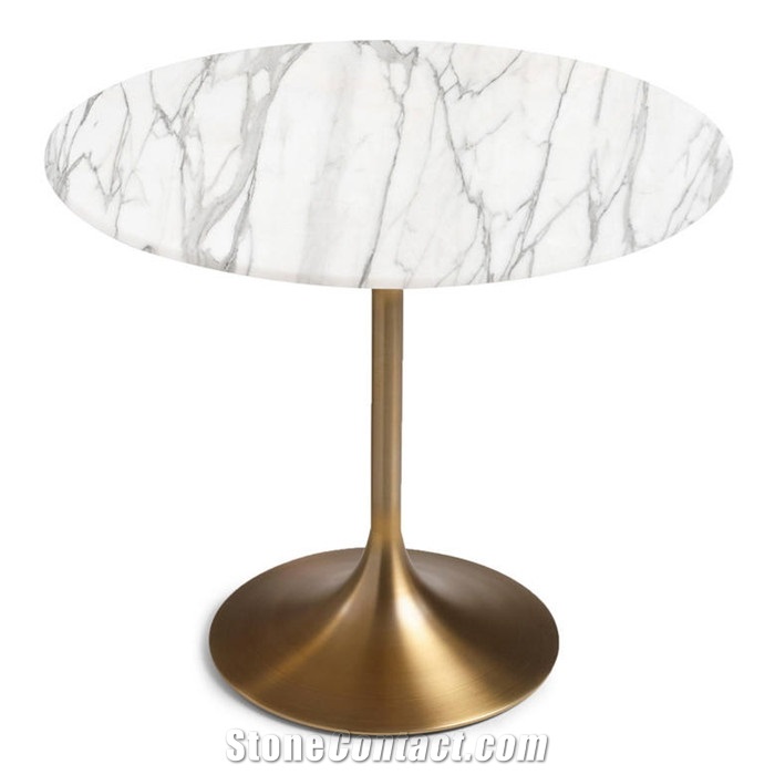 Luxury Calacatta White Round Marble Tabletop