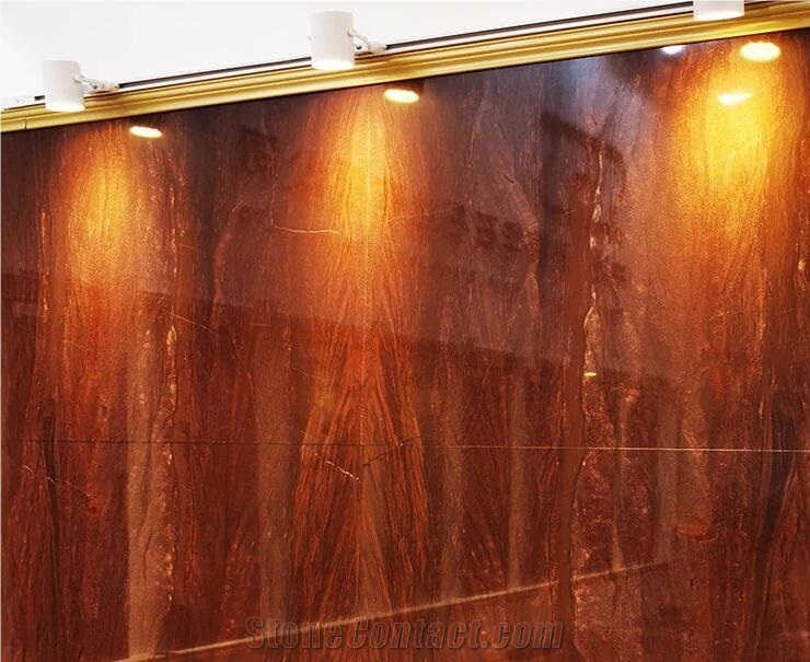 Red Wood Vein Marble Wall
