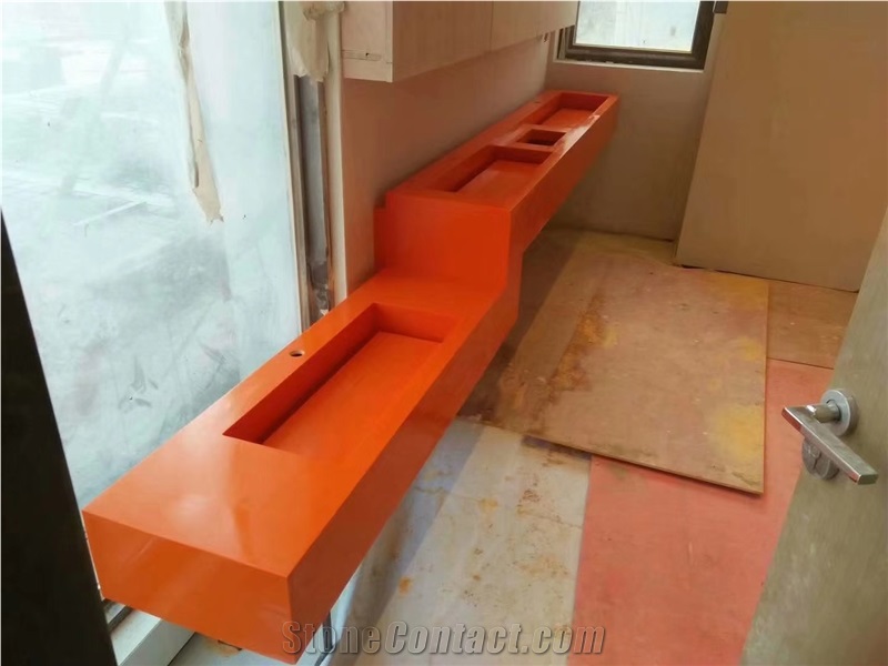Orange Corian Design Hotel Double Sink Vanity Top