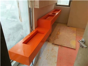 Orange Corian Design Hotel Double Sink Vanity Top