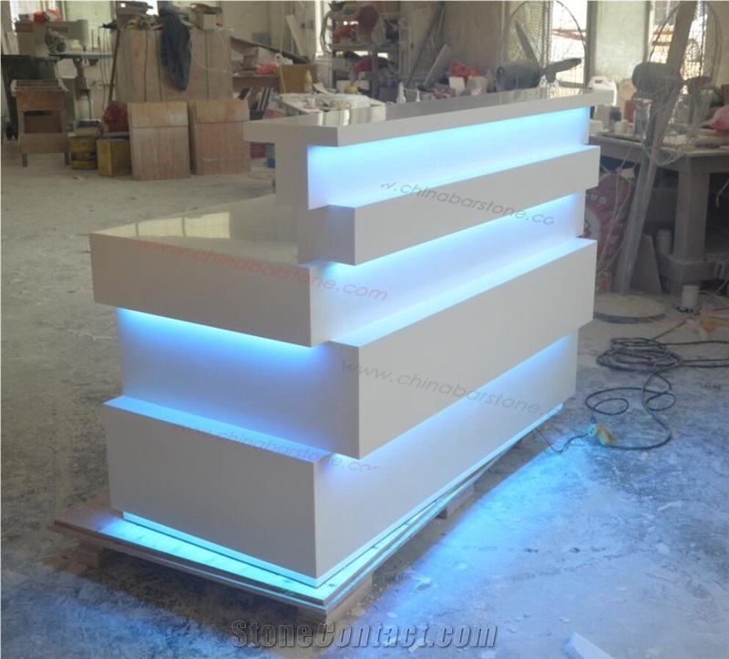 White Stone Table Top Led Reception Desk Counter
