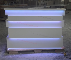 White Stone Table Top Led Reception Desk Counter
