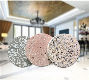 Artificial Stone Cement Terrazzo Decoration Round Cafe Table Tops