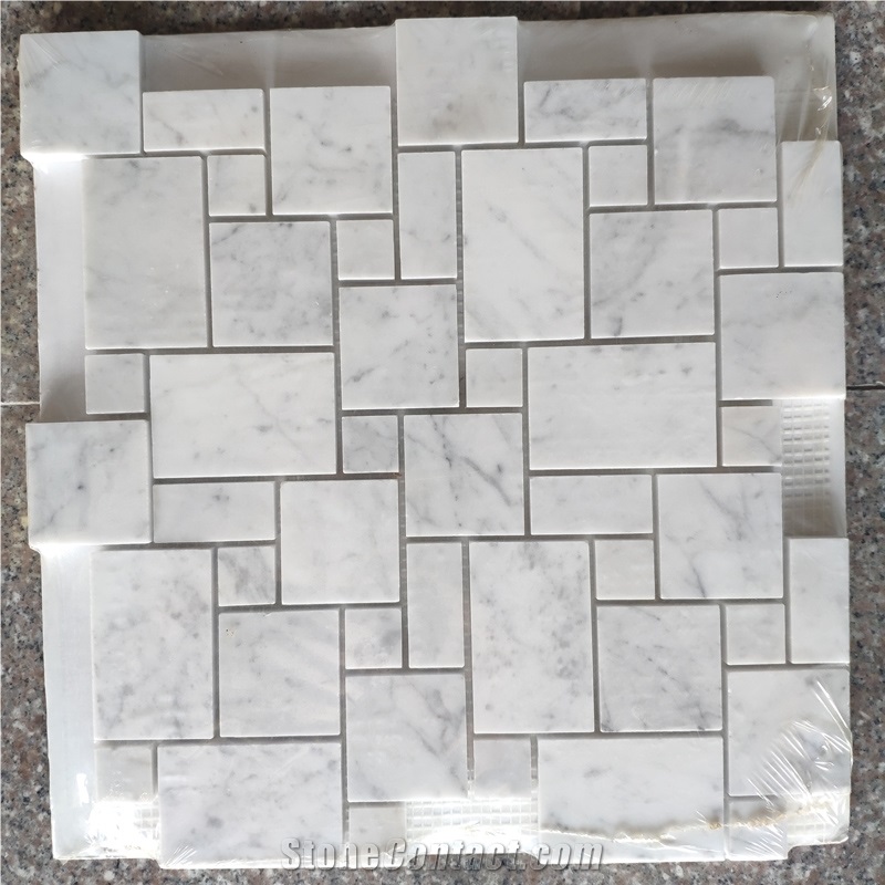 China Best White Floor Waterjet Herringbone Mosaic Pattern