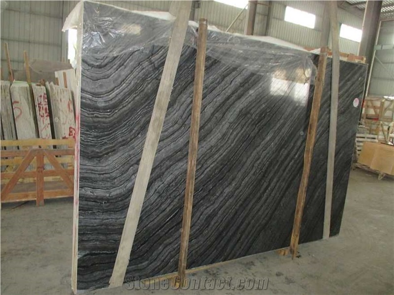 Chinese Black Wood Vein Marble Zebra Black Slabs