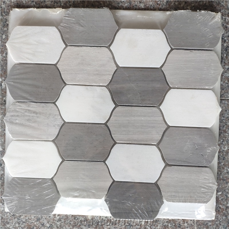 Fan Shaped Marble Mixed Brass Polished Mosaic Tile