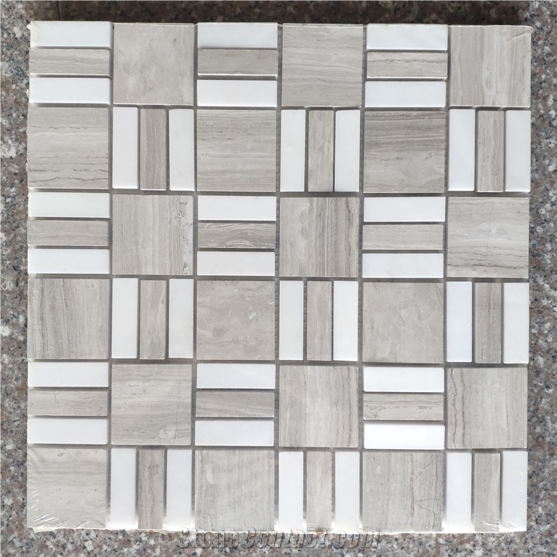 Grey and White Carrara Marble Mosaic Tile