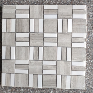 Grey and White Carrara Marble Mosaic Tile