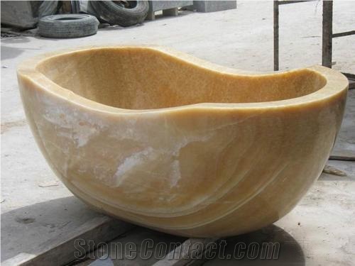 Natural Marble Onyx Stone Oval-Shaped Bathtub