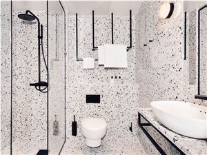 White Terrazzo Tiles and Slabs for Wall Cladding