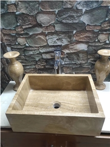 Yellow Wood Onyx Wash Basin Stone Bathroom Sink