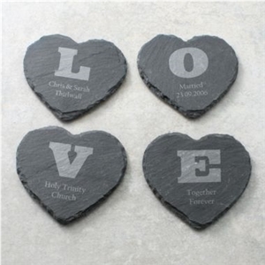 Heart Shape Slate Stone Coasters Wedding Gift Set