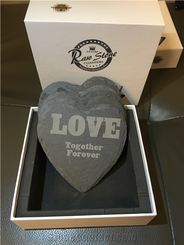 Heart Shape Slate Stone Coasters Wedding Gift Set