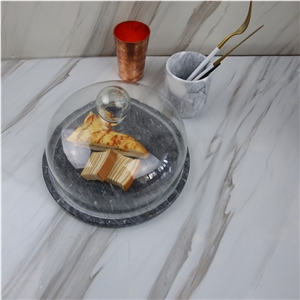 Marble Cake/Pizza Board with Glass Cover Dome
