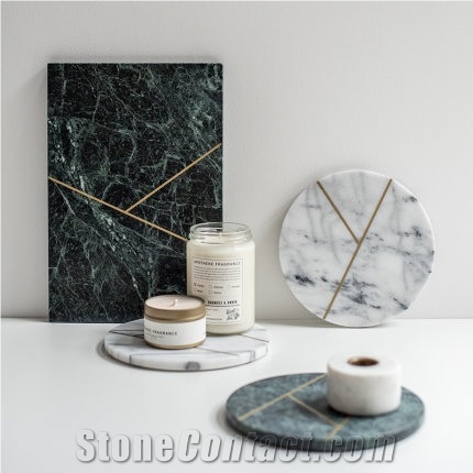 Marble Flat Plate with Gold Thread Tea Tray