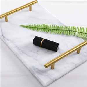 Marble Slab Board Tray with Brushed Metal Handles