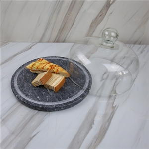 Natural Marble Cake Serving Plate with Dome