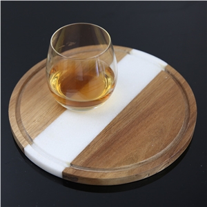 Round Marble & Wood Serving Board