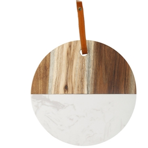 Small Round Marble Wood Slice Tray