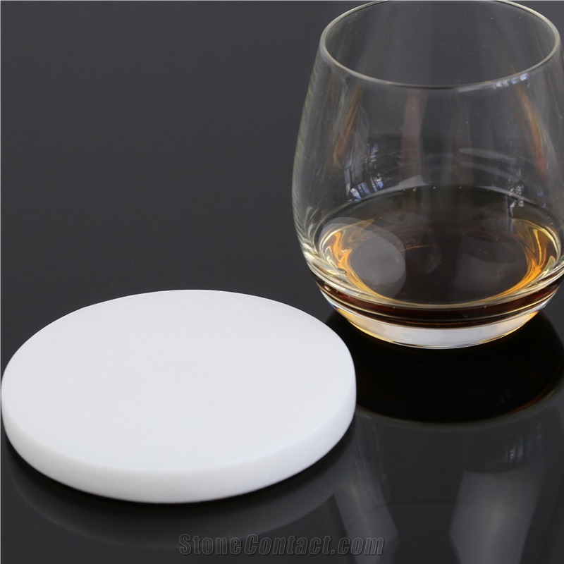 White Round Marble Coaster for Bar Accessory