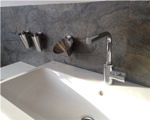 Bathroom with Slate Thin Stone Veneer Panels